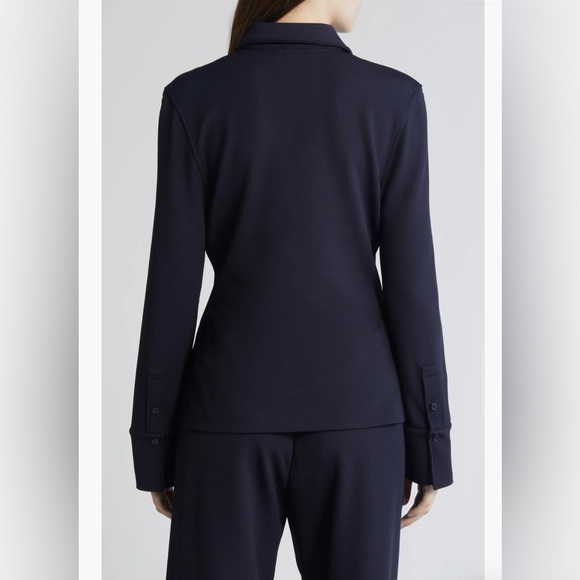 COS Exaggerated Collar Button Up Jersey Shirt in Navy Blue Small - Picture 3 of 12